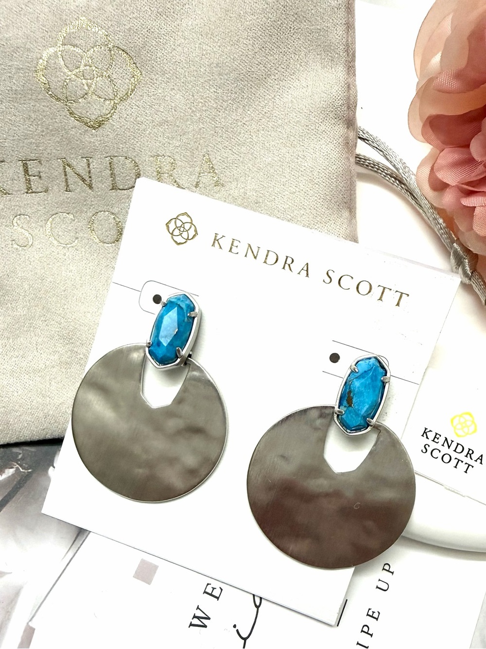 Kendra Scott Turquoise Stone & Silver Round Drop Earrings